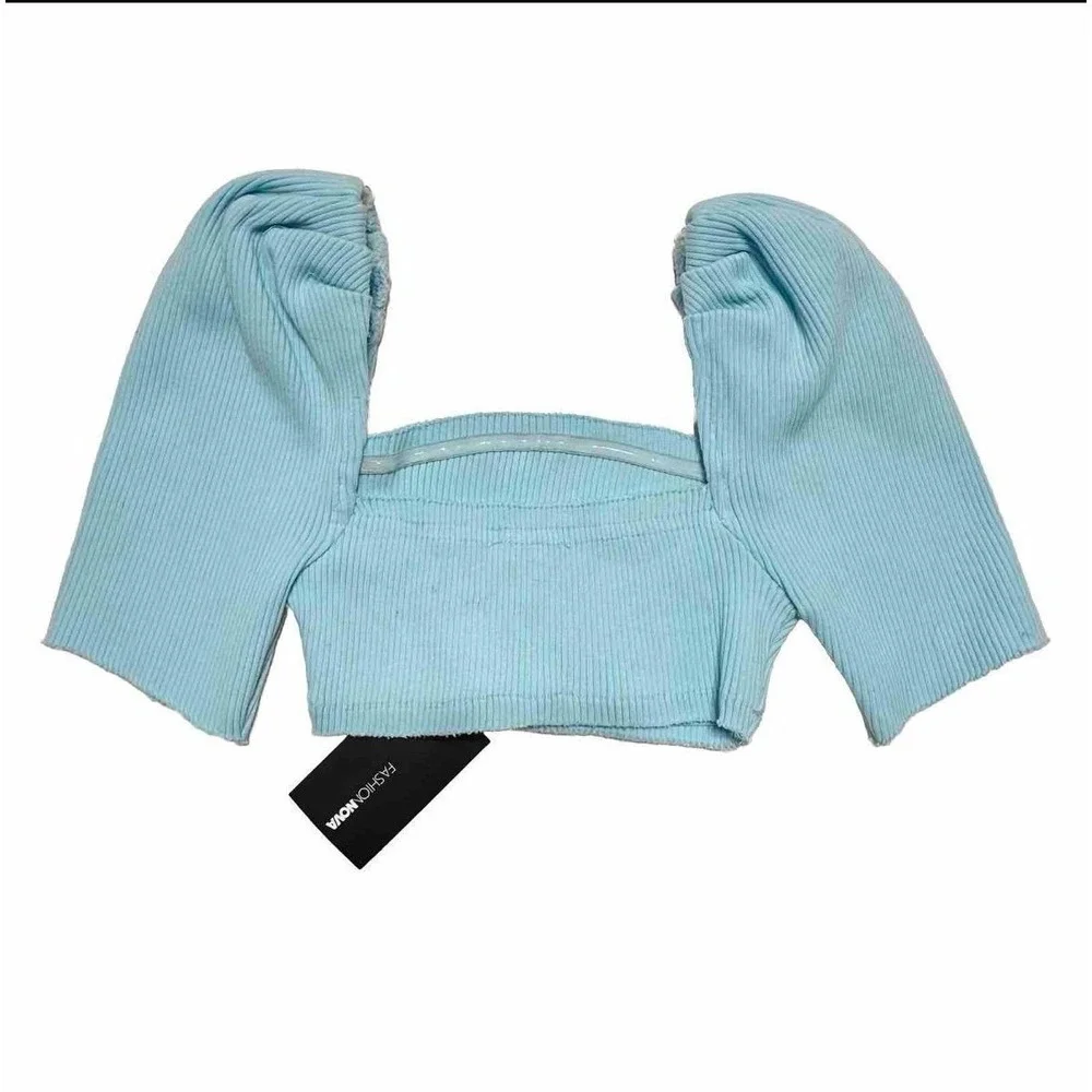 Fashion Nova Two Piece Ribbed Set Blue Turquoise Size Small Rare Jewel Skirt Set